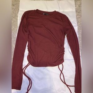 Brand new Zara red long sleeve shirt with ruched sides